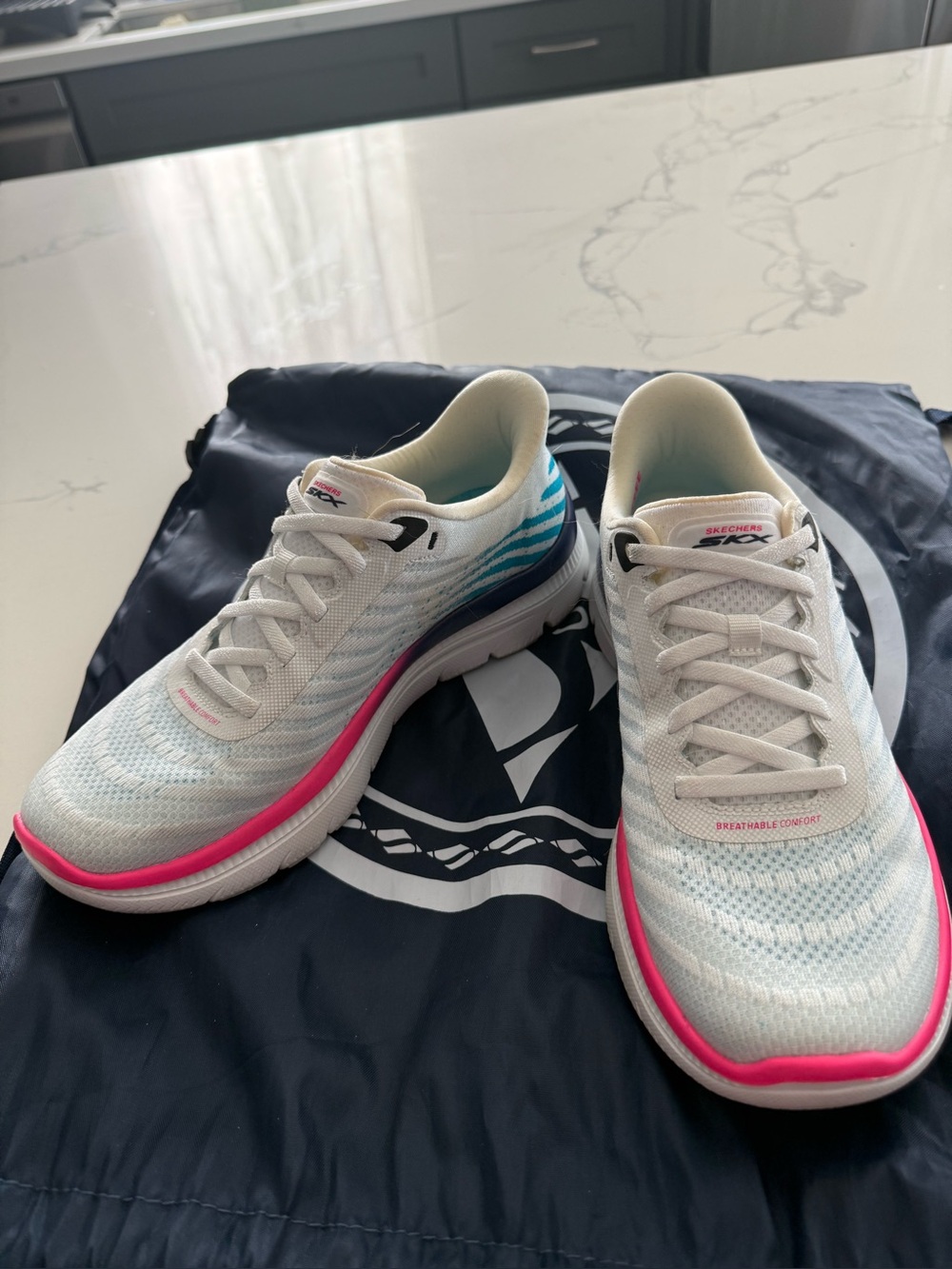 Skechers Women's White Slip-ins Sneakers with Pink & Blue Accents